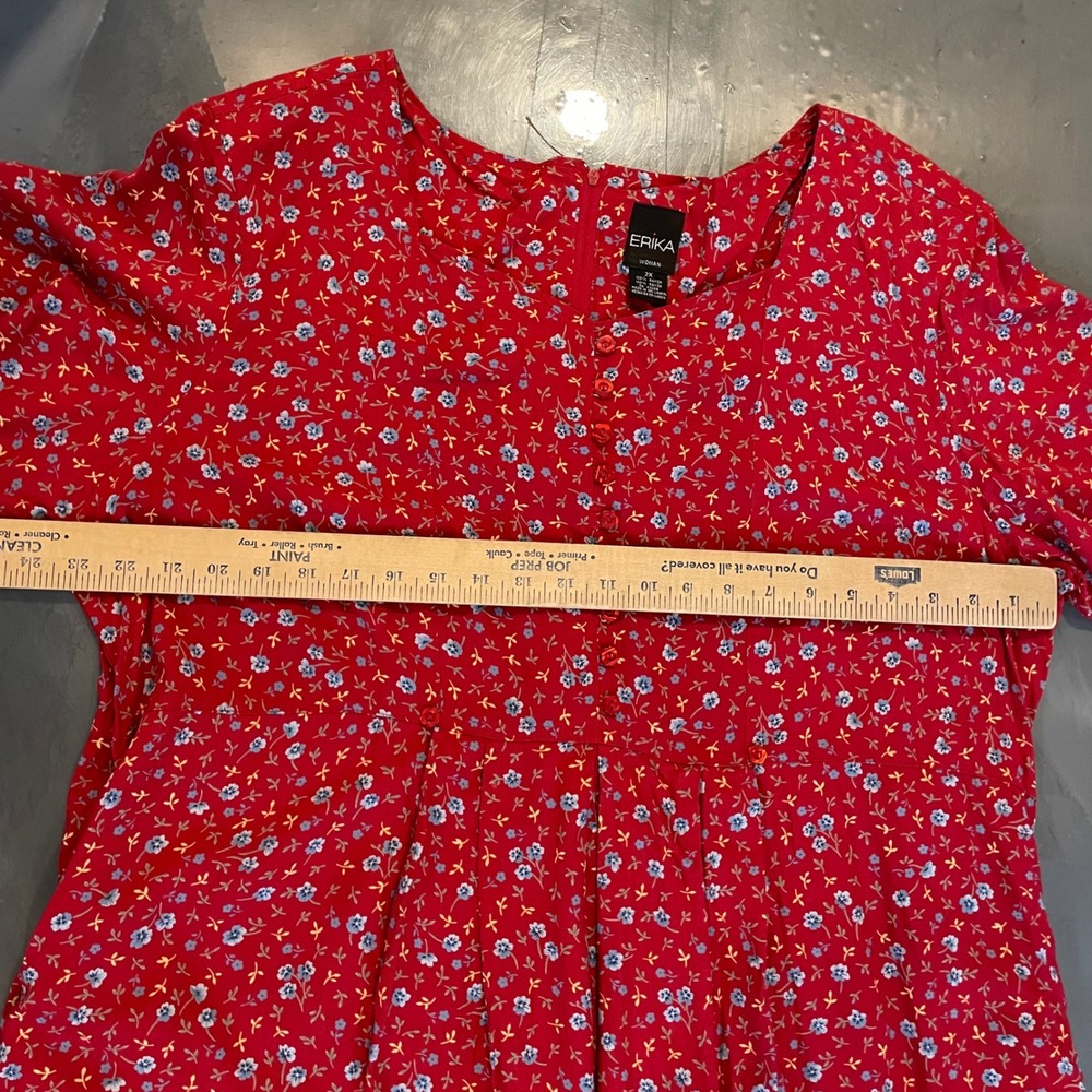 Erika Woman Red Floral Midi Dress Cottagecore 2X Pockets Prairie Plus Size - Picture 6 of 10